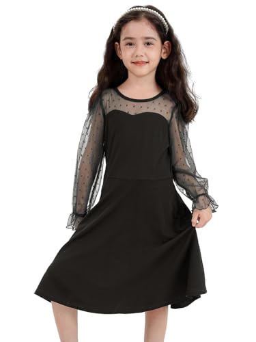 Little Bitty Girls Dresses Contrast Mesh Puff Long Sleeve A-Line Twirly Tulle Birthday Formal Party Dress 4-13 Years3
