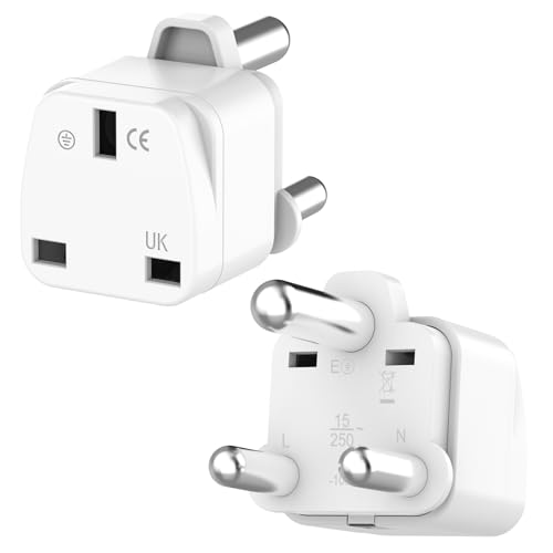 Loydia UK to South Africa Plug Adapter 2 Pack UK to South Africa Travel Adapter Converter Plug 3 Pin South Africa Travel Adaptors for Botswana Lesotho Swaziland Namibia Sri Lanka (White Type M)