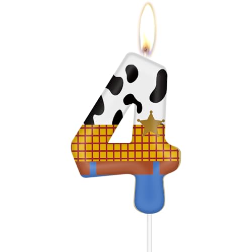 Velas de 4º cumpleaños de juguete, velas del número 4 para pastel,topper de pastel de vaqueros,decoración de 4º cumpleaños de niñas y niños,velas temáticas fiesta de historia azul decoración de