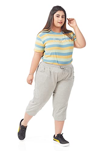 Image of CUPID Woman's Plus Size Plain Cotton Half Pant, 3 /4th Sports n Casual Night Short Pant, Knee Length Indoor n Outdoor Capris for Ladies