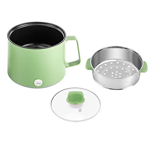Casserole électrique 1,7 l - Double puissance - Protection anti-incendie sèche - Avec cuiseur vapeur en acier inoxydable - Pour maison, bureau, dortoir, vert