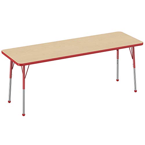 FDP 24" x 72" Rectangle Table with Ball Glide Legs - Maple/Red, 10016-MPRD