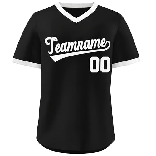 Camiseta de béisbol personalizada con cuello en V cosida para hombres y mujeres miniatura 1