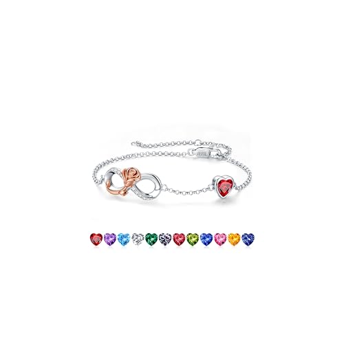 Iefil Infinite Rose Heart Bracelets, 925 Sterling Silver January Birthstone Bracelet, Garnet Bracelet, Anniversary Birthday Gifts for Women, Mothers Day Valentines Christmas Gifts for Wife Girlfriend