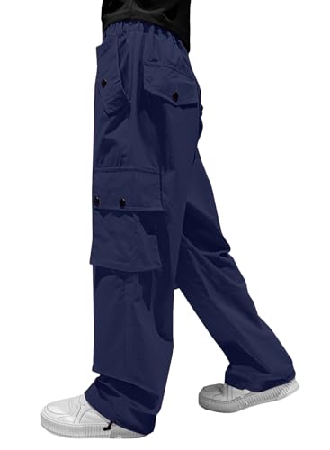 Image of HENGAO Girls Cargo Pants Parachute Casual Jogger Y2K 5-14 Years | Kids Baggy pants Parachute, Drawstring, with Pockets, Elastic High Waist, Loose Trousers Streetwear