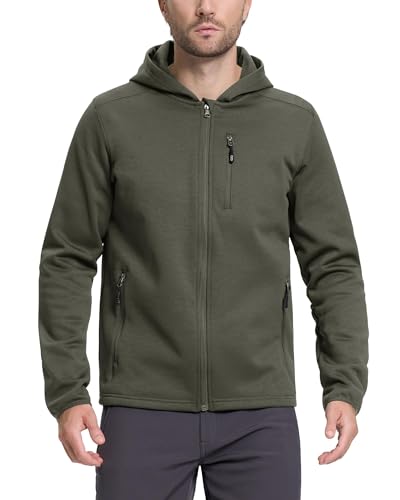 33 000ft Herren Softshelljacke Leichte Übergangsjacke mit Kapuze Sportjacke Stretch Fleece Hoodie für Männer Funktionsjacke für Wandern und Outdoor-Aktivitäten Olivgrün 3XL