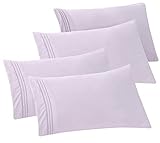 Elegant Comfort 4-PACK Solid Pillowcases 1500 Premium Hotel Quality Microfiber - Smooth Weave, Wrinkle and Stain Resistant, Easy Slip-On, 4-Piece Set, Standard/Queen Pillowcase, Lilac