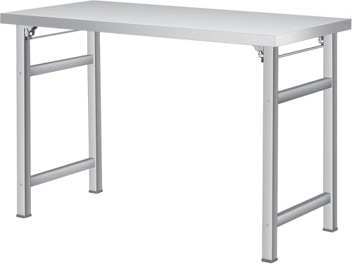 Stainless Steel Folding Table 60x24 Inch, 600 Lbs Heavy-Duty Commercial Prep Table, Metal Worktable with Adjustable Feet, Portable Workstation for Kitchen Garage Restaurant