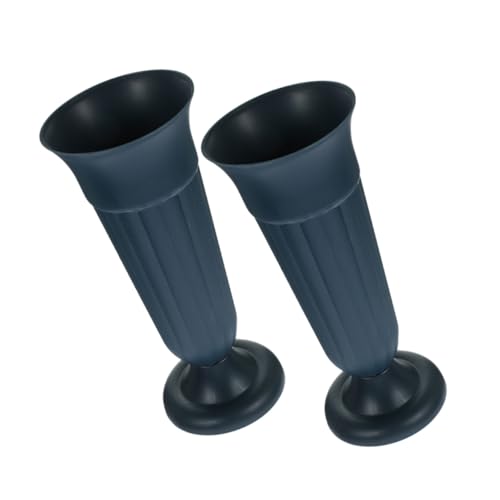 CONGARTENO 2pcs Memorial Cemetery Vase Flower Arrangement Holder with Base Deep Green Roman Column Planter for Funeral Grave Sites Lawn Parties and Garden Decorations