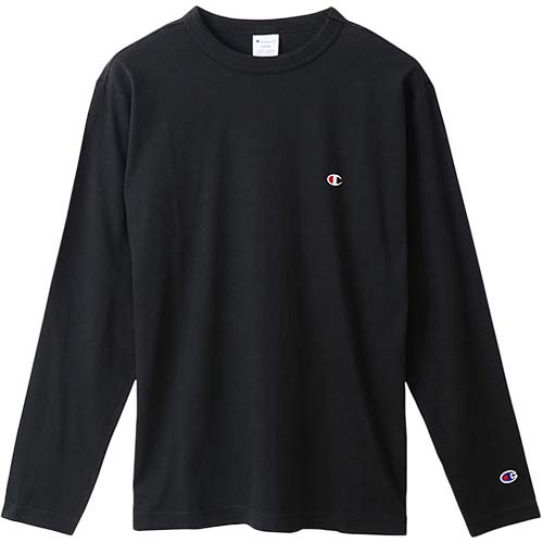 ロングTシャツ 長袖Tシャツ 綿100% 定番 ワンポイントロゴ刺繍 ロングスリーブTシャツ C3-P401 メンズ ブラック L