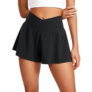 CRZ YOGA Crossover Butterfly Athletic Shorts for Women 2 in 1 Flowy High Waisted Tennis Running Workout Shorts Pockets