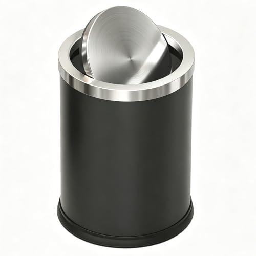 Image of 7L /1.8Gal Stainless Steel Trash can,Bathroom Trash can with lid,Small Trash Can with Flipping Lid, Mini Garbage cans for Kitchen,Living Room. Metallic Gold (7L-Black)