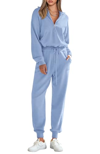 Image of PRETTYGARDEN Women's 2 Piece Sweater Set Pullover Zipper Sweatshirt Jogging Pants Tracksuit Casual Outfit