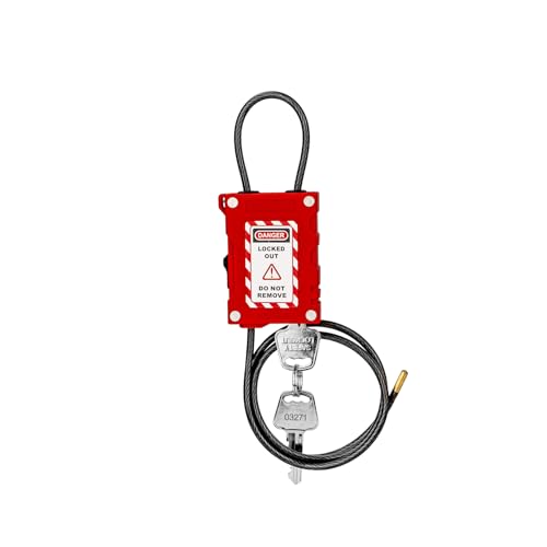 Image of Lockout Tagout Cable Locks with 2 Keys | OSHA Compliant Adjustable 0.16 inchx31.5 inch PVC Steel Cable | for Valves, Panels & Machinery | Nylon PA66 Loto Padlock Keyed Alike(BD-LG81KA-0.8M)