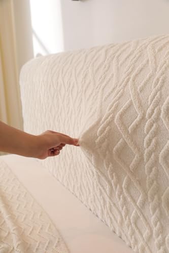Image of HOMETHREADS Stretchable Lycra /Velvet Headboard Cover | Soft, Dust-Proof & Wrinkle-Resistant Bed Back Protector | Fits Leather, Wooden & Fabric Bedsides | for 5ft to 6.5ft Beds (Cream, 175x65cm)