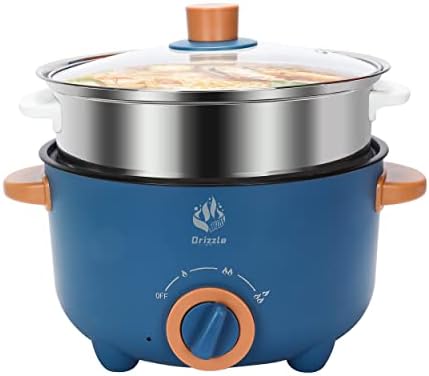Drizzle Electric Skillet Hot Pot Cooker - Multifunction Frying Pan 110V Non-Stick Grill 3L Stir-fried Stewed Cookware Steak Noodle Ramen Shabu Shabu Pot - Home Office Party Kitchen Dorm Cooking Blue