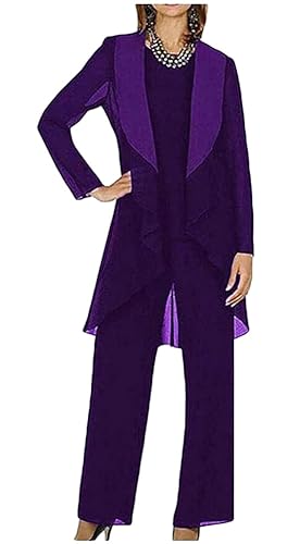 3 PC Chiffon Mother of The Bride Pant Suits Formal Pantsuits for Groom Mother Wedding Guest Outfit