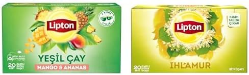 Lipton Mango ve Ananaslı Tropikal Bardak Poşet Yeşil Çay 20'li Paket ve Lipton Ihlamur Bardak Süzen Poşet Bitki Çayı 20'li Paket, 32 g