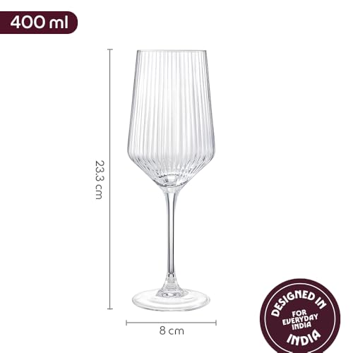 Image of Borosil 400ml x 2pc Diamond Wine Glass Set | Wine Glasses for Red & White Wine, Cocktails & Mocktails | Elegant Glassware for Home, Parties & Gifting