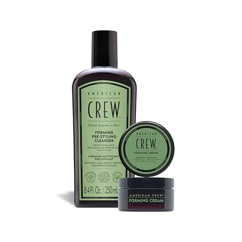 Image of AMERICAN CREW Forming Pre-Styling Shampoo for Men with Curly Hair – 250 ml + Forming Cream – Men's Hair Wax – Medium Hold and Shine – All Hair Types – 50 g