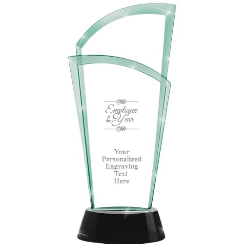 Crown Awards Personalized Crystal Trophy, 12" Engraved Employee of The Year Jade Slope Crystal Award