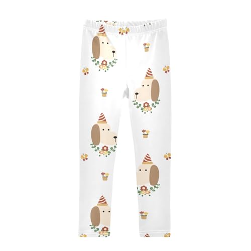 Dog and Hat Girls Leggings,Workout Leggings for Girls Toddler Athletic Legging Size for 3-10T