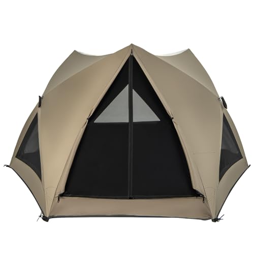 Tangkula 4-6 Person Pop Up Camping Tent with Visible Skylight, Portable Backpacking Tent with Removable Rainfly, 3 Mesh Walls, 3 Zippered Doors, Carrying Bag, Family Dome Tent for Camping Hiking