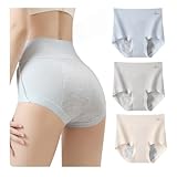 [ROSE ISLAND] サニタリーショーツ レディース 生理用ショーツ 下着 セット 女性用 吸水 綿 ハイウエスト 設計漏れ防止防水パンツ インナー パンツ 肌着 3-4枚組 夜用 超吸収 大流量吸水ショーツ (JP, アルファベット, L, 3, ブルー × ナチュラルベージュ × ライトグレー)