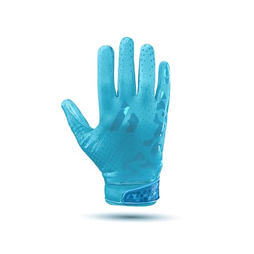 Repsters RPG1 Football Gloves - Adult & Youth Sizes – Extra Sticky Grip Kids Football Gloves for Game Day, Training, High School (Azure Sky, Youth - XS/S)