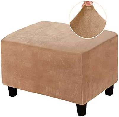 Ottoman Cover, Footstool Cover, LiveGo Washable Velvet Ottoman Slipcover, Rectangle Dustproof Pouffe Cover, Elastic Detachable Stool Cover in Five Colors (Camel, Large)