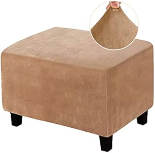 Ottoman Cover, Footstool Cover, LiveGo Washable Velvet Ottoman Slipcover, Rectangle Dustproof Pouffe Cover, Elastic Detachable Stool Cover in Five Colors (Camel, Large)