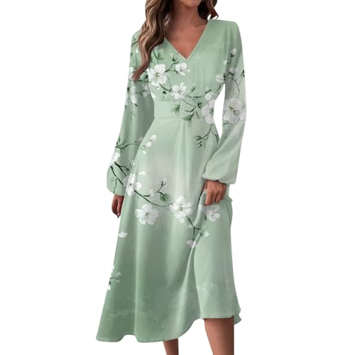 WANGHAIPING Vestido de manga larga para invitados de boda, primavera y verano, lindo vestido de Pascua, cuello en V profundo, hawaiano (azul real, XXL)