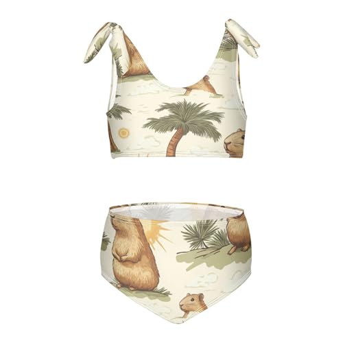Capybara Palm Tree Sun Cloud Girls Tankini Swimsuit Kids Bikini Sets 2 Pcs Bathing Suit 3T