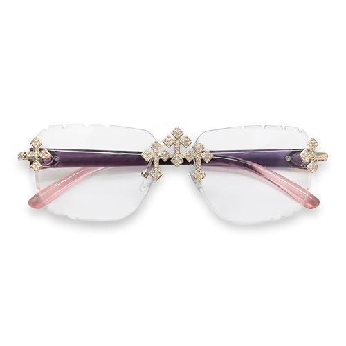 Image of Iced-Out Triple Cross Sunglasses - Frameless Diamond-Cut Luxury Shades for Men & Women | UV400 Hip-Hop Eyewear