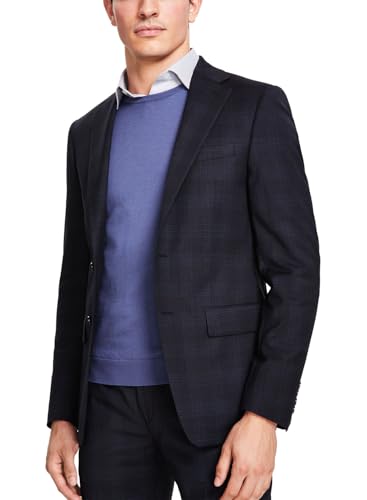 Calvin Klein Mens Slim fit Suit Jacket Blazer 40 L Black Plaid Stretch