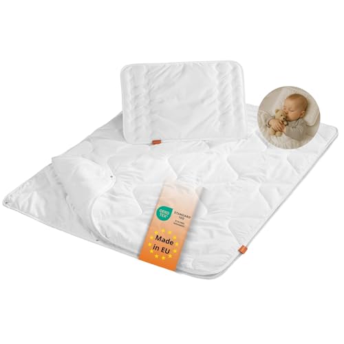 sleepling 194479 Baby Babybetten Set, 4-Jahreszeitenbettdecke Bettdecke 100 x 135 cm und Flachkissen Kopfkissen 40 x 60 cm, Made in EU, Ökotex 100,...
