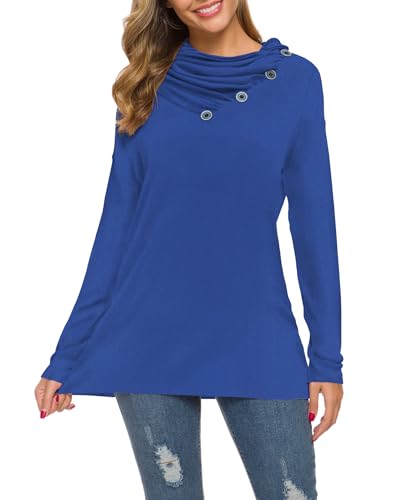 Image of WEACZZY Women's Long Sleeve Shirts Button Cowl Neck Casual Loose Tunic Tops Blouse Dressy Fashion 2026