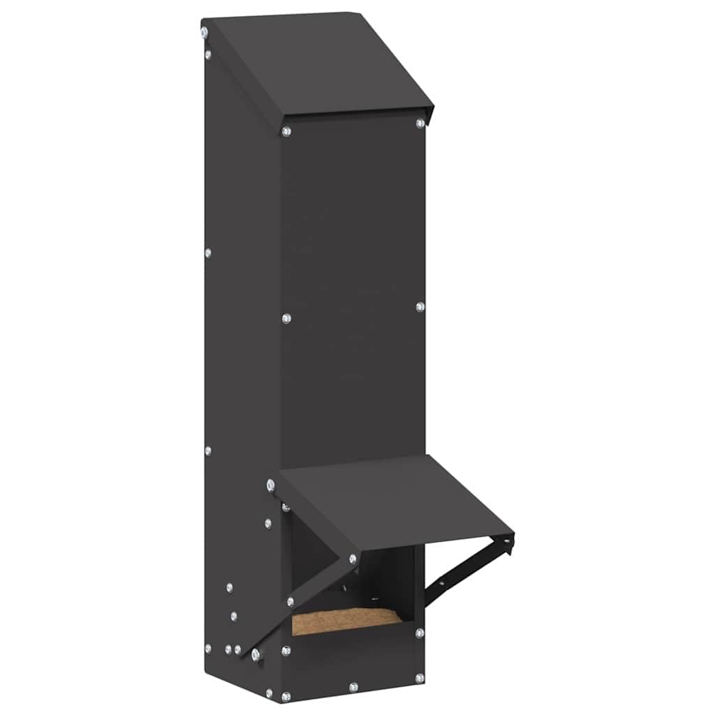 Comedero de pollo negro de acero laminado en frío, 13 x 12 x 51 cm, capacidad de 5 kg, resistente a la intemperie, con techo, para establo y jardín, práctico comedero para aves de corral