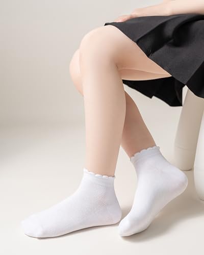 Girls White Ruffle Socks School Uniform Kids Cotton Crew Ankle Cute Frilly Dress Socks 6 Pack3