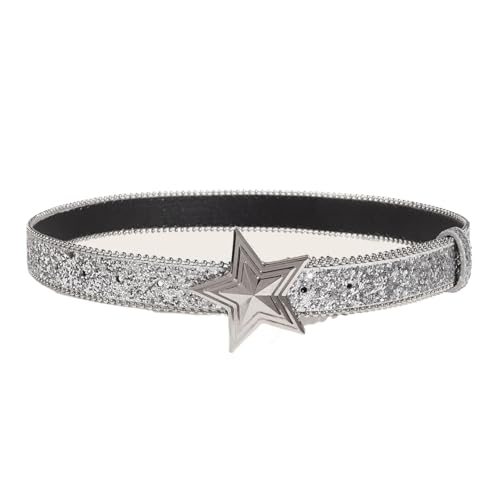 Women Shiny Sequins PU Leather Waist Belt Girls Bling Y2K Star Belts for Jeans Dress2
