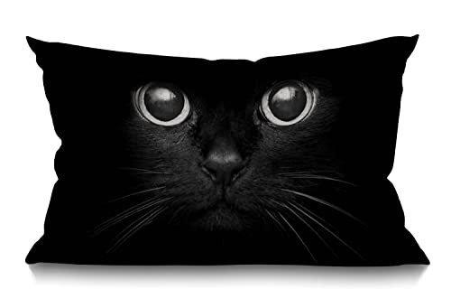 BGBDEIA Cat Cushion Cover,Cute Black Cat Face with Black Eye Cotton Linen Throw Pillow case Pillow Cover for Sofa Home Decorative Oblong 30 x 50 cm 12x20 Inches