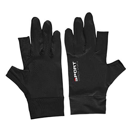 B Baosity Ice Silk Gloves Protector Portable Summer Half Finger Gloves Non Slip Gloves Half Fingers Summer Gloves Women For Cycling Outdoor Activities, Two Half Of Black #TOP26