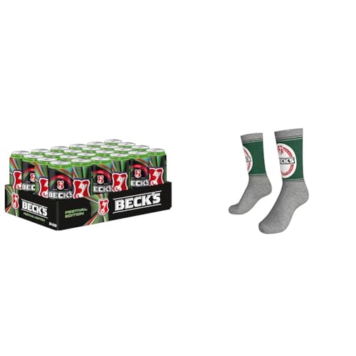 Bundle aus BECK’S Pils Dosenbier Limited Festival Edition, EINWEG (24 x 0.5 l Dose), Pils Bier, nur für kurze Zeit verfügbar + Original BECK’S-Socken