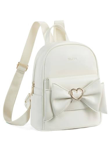 Telena Mini Backpack for Girls Womens Cute Bowknot Small Purse Leather Bookbag, White