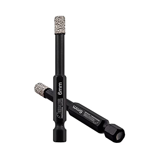 Shdiatool Dry Diamond Drill Bits 1/4" For Porcelain Tiles Ceramic Porcelain Marble Granite Dia 6Mm 2Pcs #TOP18