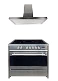 GURARI Herdset GCH E 912 X + GCH F 118 120 IS, Elektro Standherd 90 cm, Glaskeramik, Range Coocker, 121 L, Edelstahl + Dunstabzugshaube, Wandhaube 120 cm, 1000m3/h, Edelstahl, Abluft/Umluft Haube