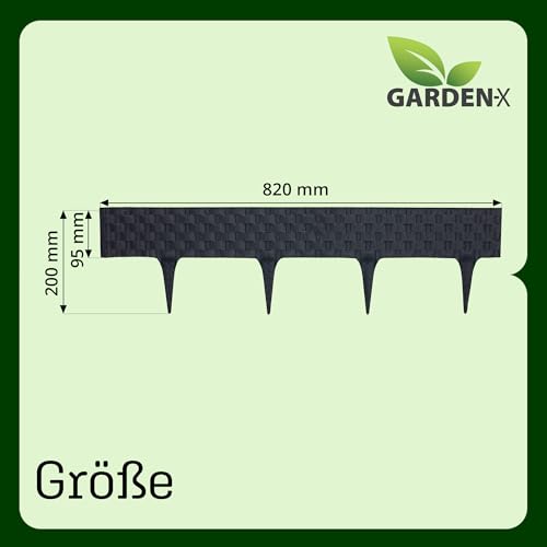 GARDENIX Rattan Rasenkante Kunststoff - Beetumrandung Rattanoptik, 3.2m Gartenpalisade Holz, Beeteinfassung Anthrazit, 4 Module, UV-beständig Beetzaun, Gartenpalisade Vielseitig Einsetzbar