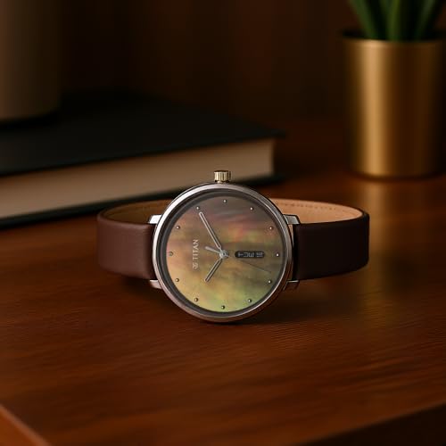 Titan Neo Analog with Day and Date Mother of Pearl Dial Brown Color ...