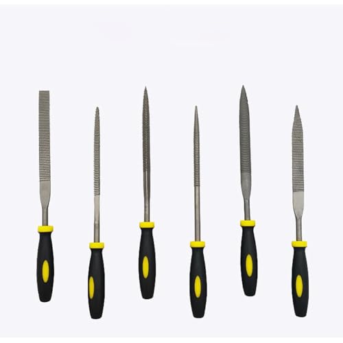 Lecreatekit Juego de 6 limas de aguja de acero al carbono, escofina para carpintería con mango antideslizante de TPR para madera, plástico, goma, bricolaje, manualidades