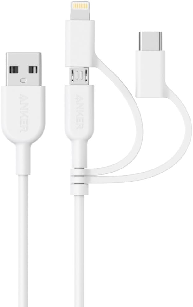 Anker PowerLine II 3-in-1 Cable (Support Lightning USB, USB-C, Micro USB Devices), Apple MFi Certified, Compatible with iPhone, iPad, and Android Devices
